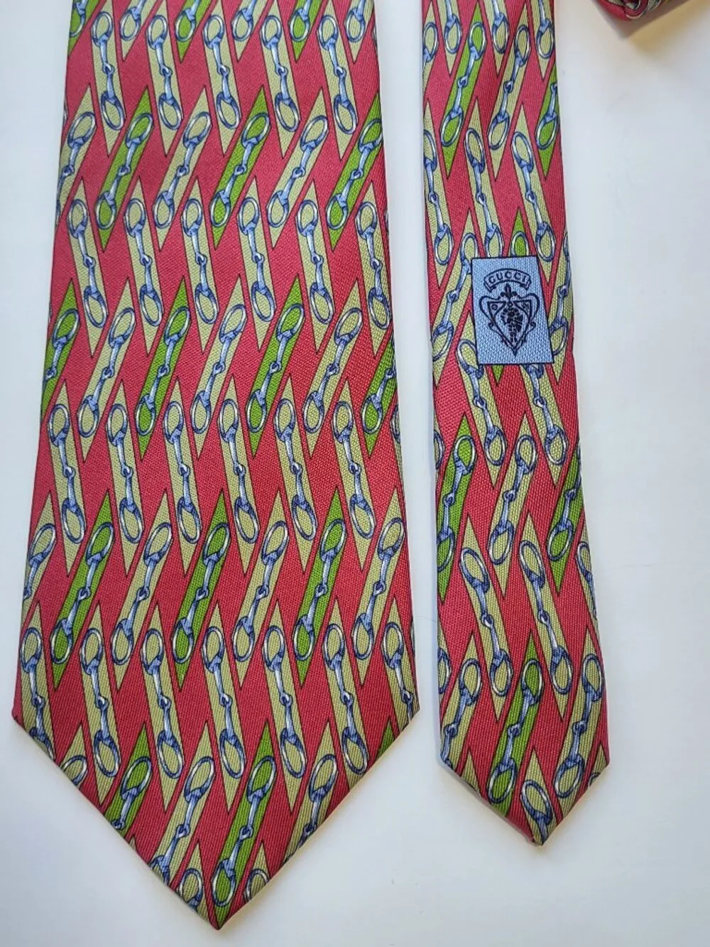 Vintage Gucci 100% Silk Tie Classic Equestrian Pattern Italy Luxury Designer